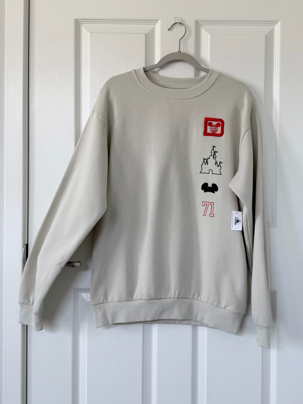 Disney Parks ‘71 Crewneck Sweatshirt with Red & Black Patch Embroidery NWT